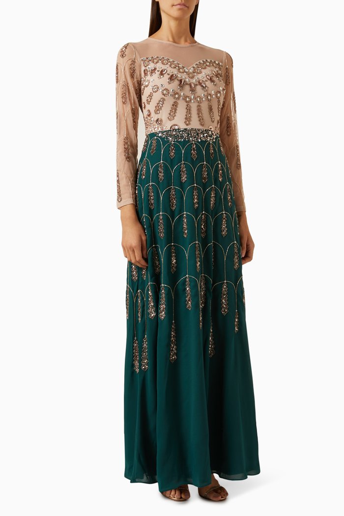 

Two-tone Embellished Gown in Tulle, Green
