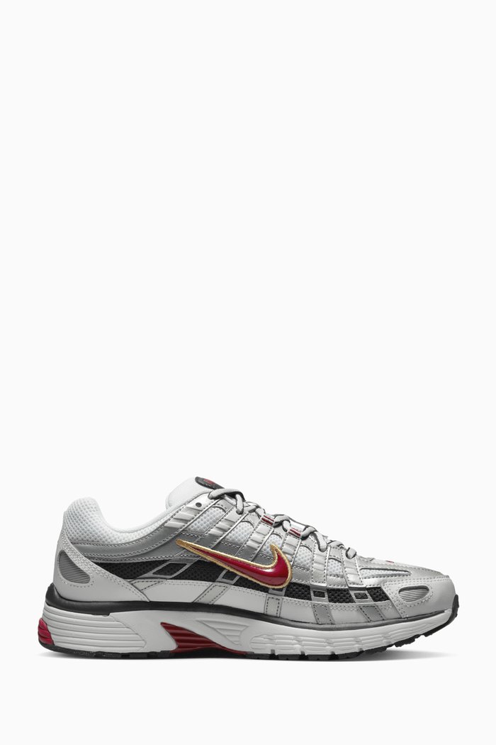 

P-6000 Low-top Sneakers in Mesh & Leather, Red