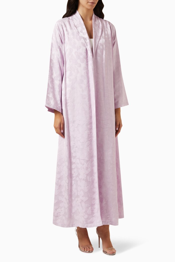 

Zainah Leaf Embossed Abaya, Pink