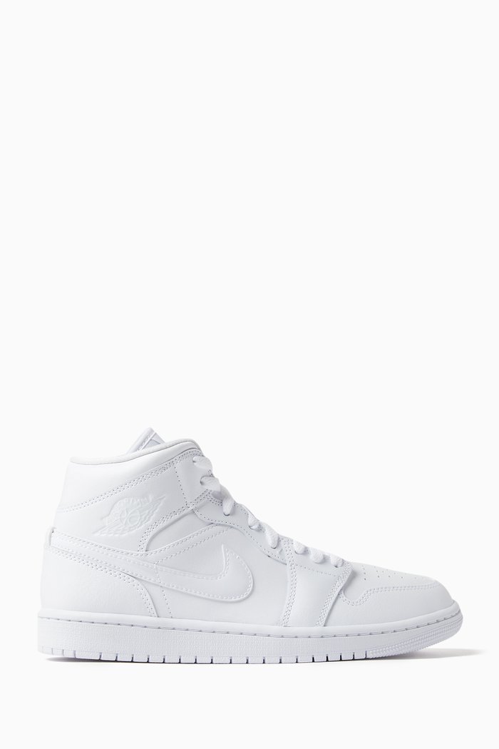 

Air Jordan 1 Mid-top Sneakers in Leather, White