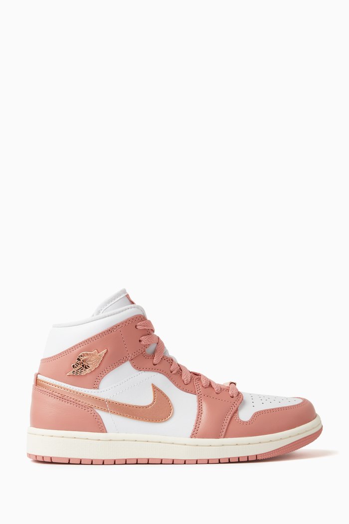 Air Jordan 1 Mid-top Sneakers in Leather, Pink
