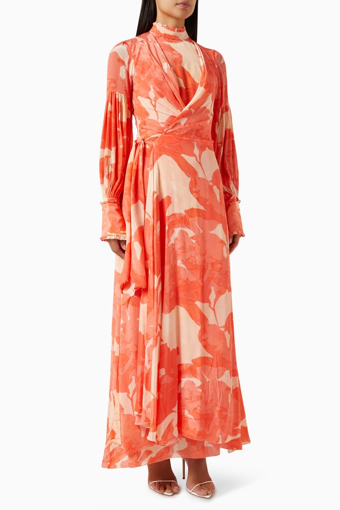 

Printed Maxi Dress in Crepe, Orange