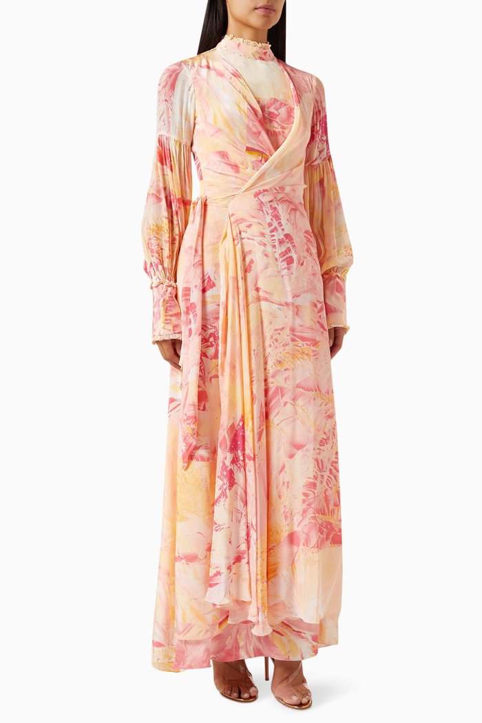 

Printed Maxi Dress in Crepe, Pink
