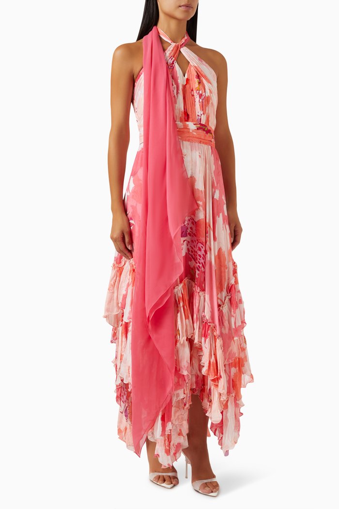 

Asymmetric Floral-print Dress, Pink