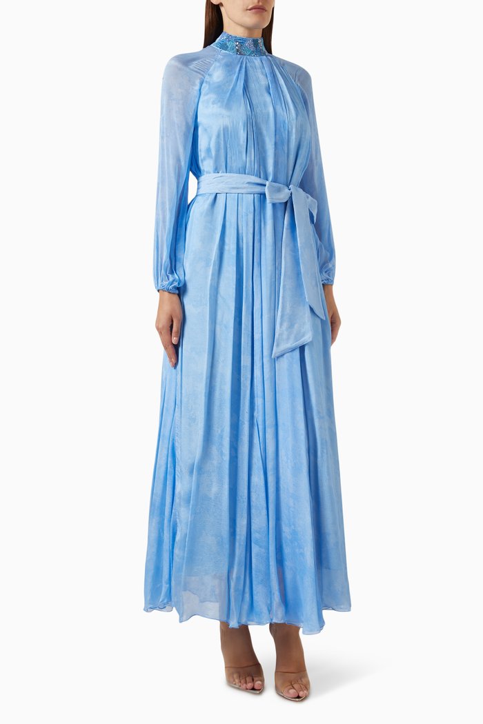 

Apricot Crush Embellished Maxi Dress in Chiffon, Blue
