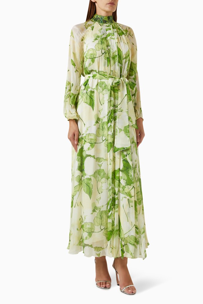 

Apricot Crush Embellished Maxi Dress in Chiffon, Green
