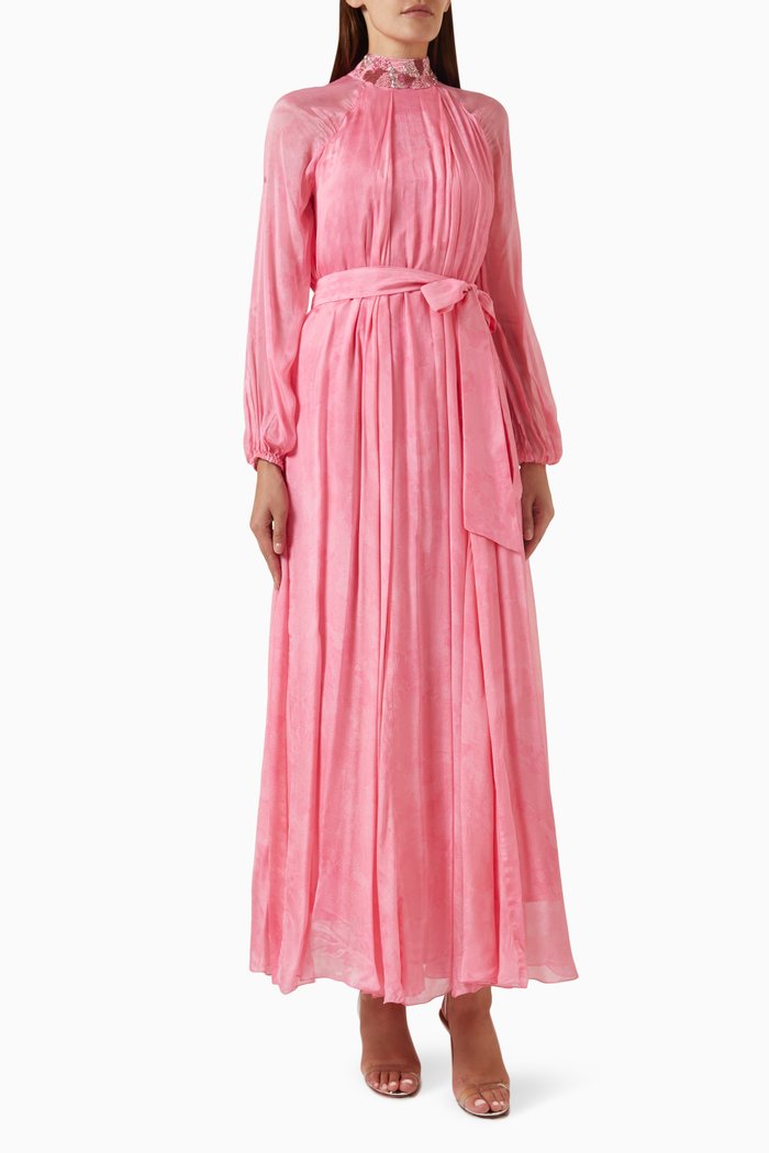 

Apricot Crush Embellished Maxi Dress in Chiffon, Pink