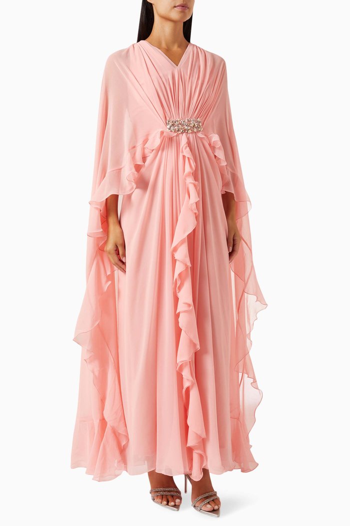 

Pleated Cape Dress in Georgette, Pink