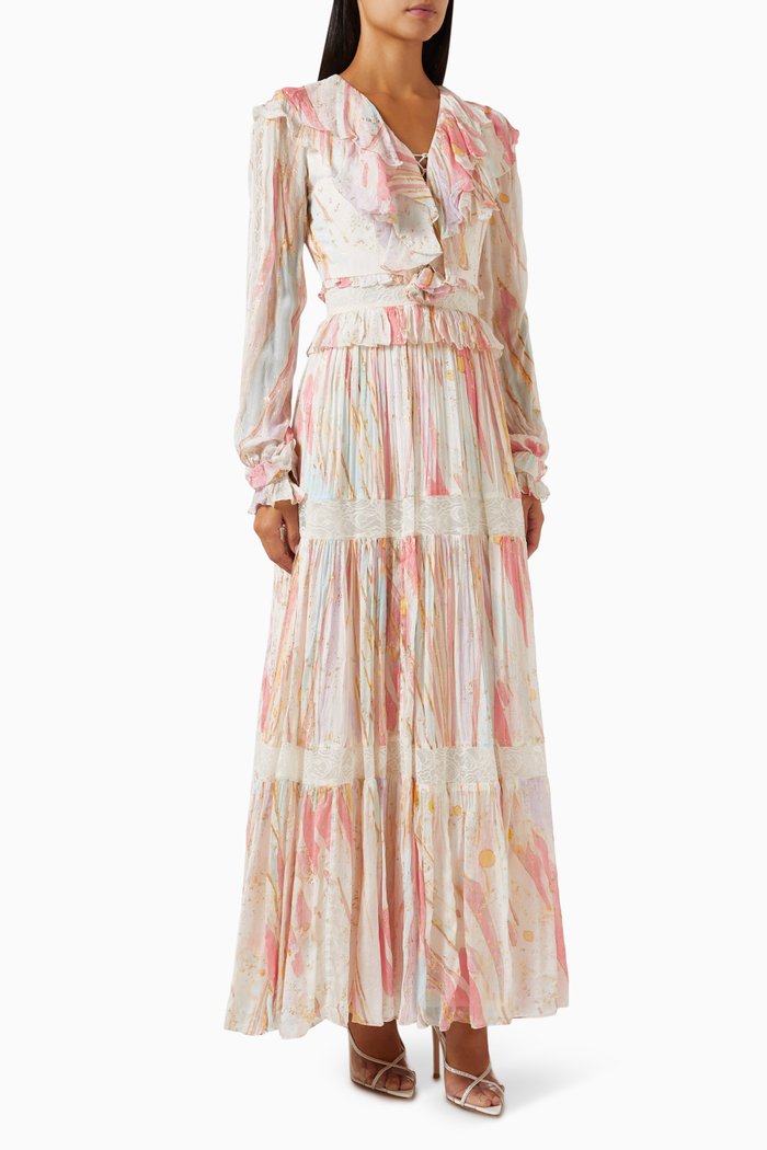 

Foil-printed Tiered Dress, Multicolour