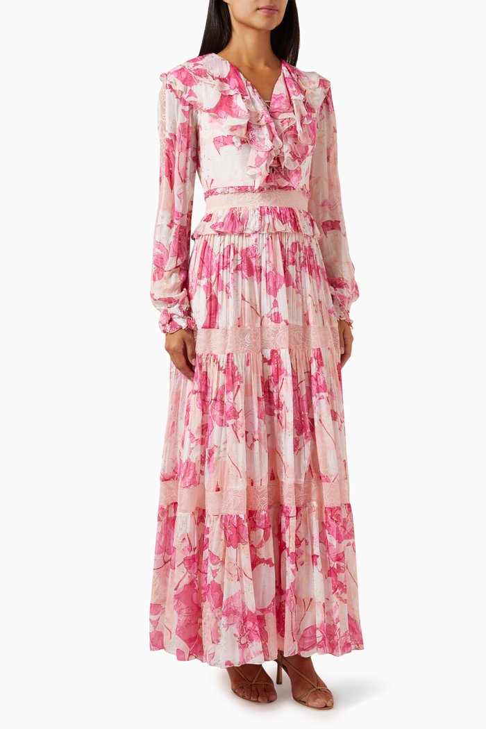 Printed Tiered Maxi Dress, Pink