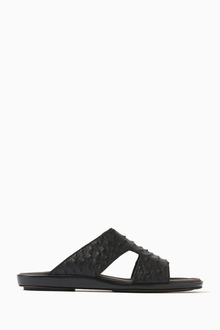 

Prestige Arca Sandals in Ostrich Leather, Black