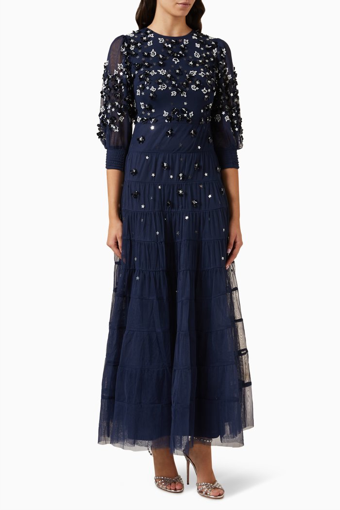 

Marissa Embellished Tiered Maxi Dress, Blue
