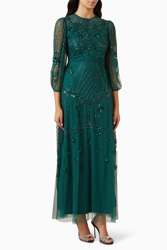 

Sequin Embellished Maxi Dress, Green