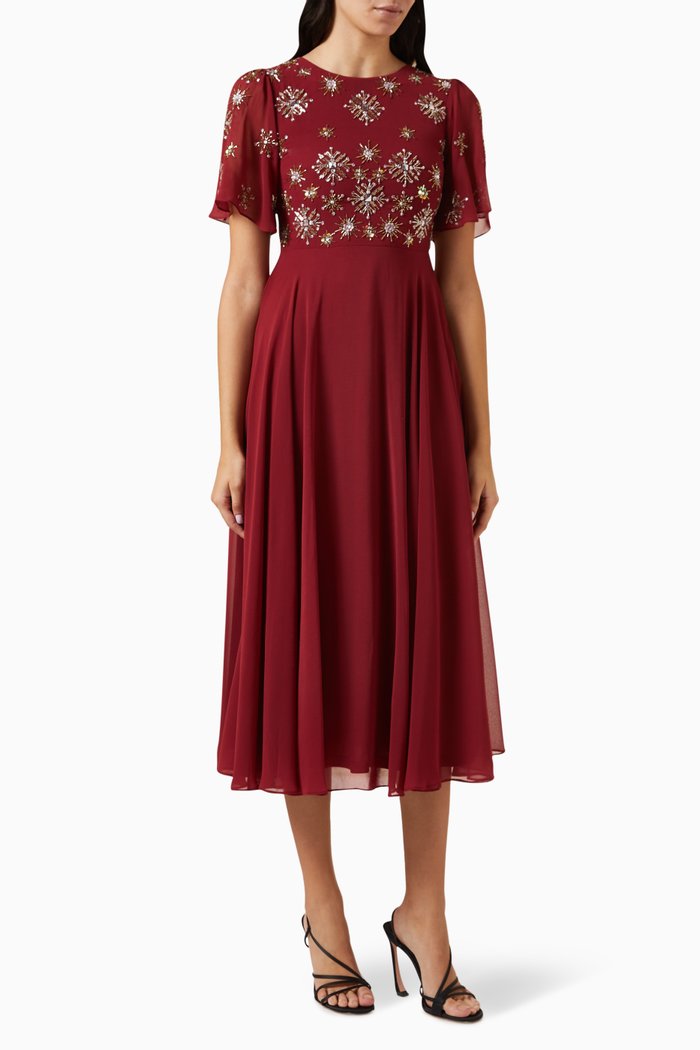 

Sequin Embellished Bodice Midi Dress, Red