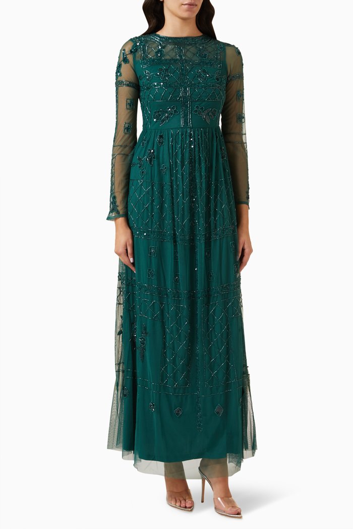

Sequin Embellished Maxi Dress, Green