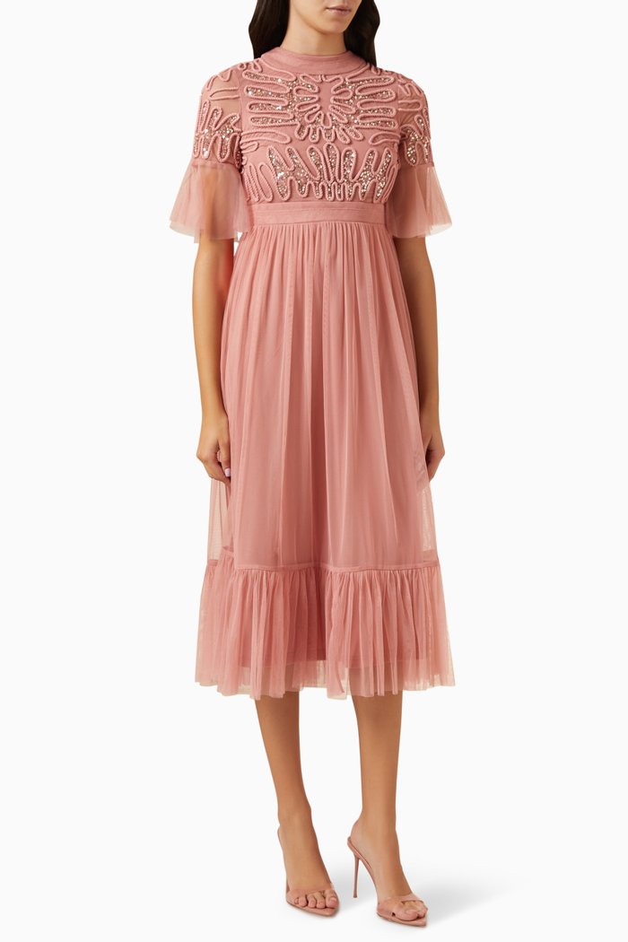

Sequin Embellished Bodice Midi Dress, Pink