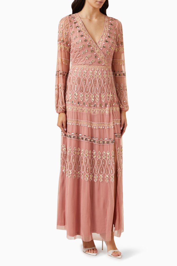 

Sequin Embellished Wrap-Around Dress, Pink