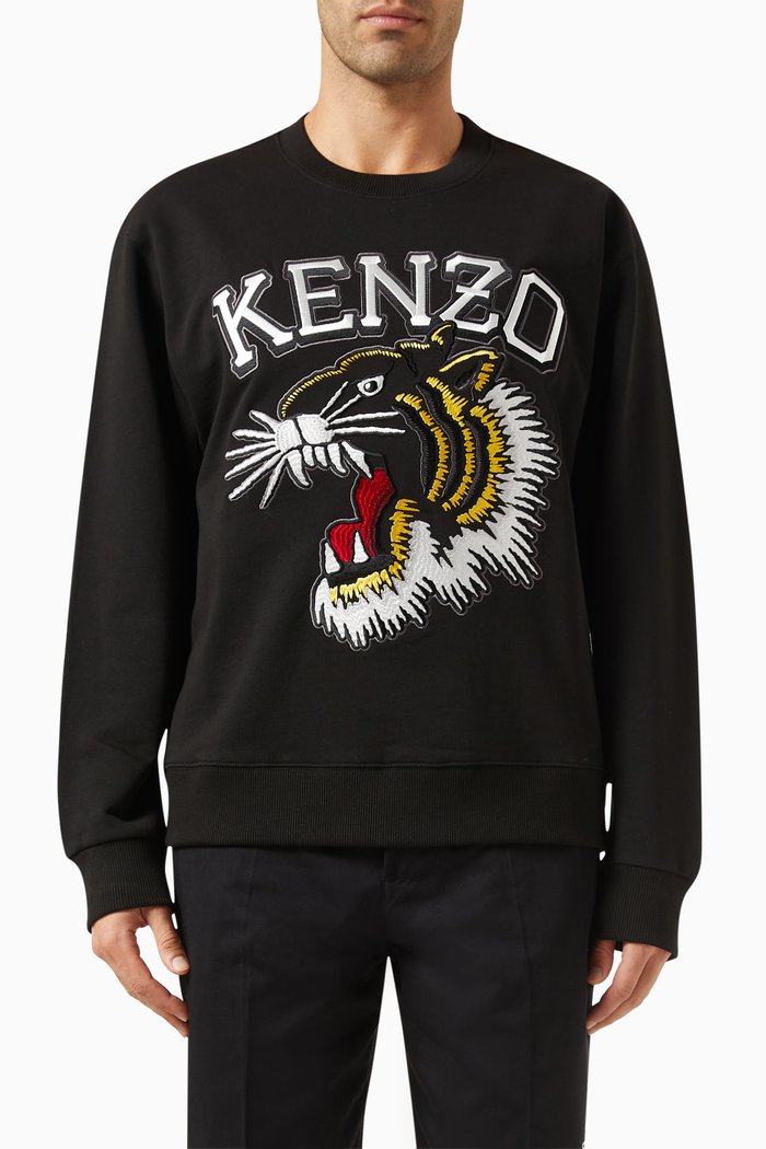

Varsity Jungle Tiger Sweatshirt in Cotton, Black