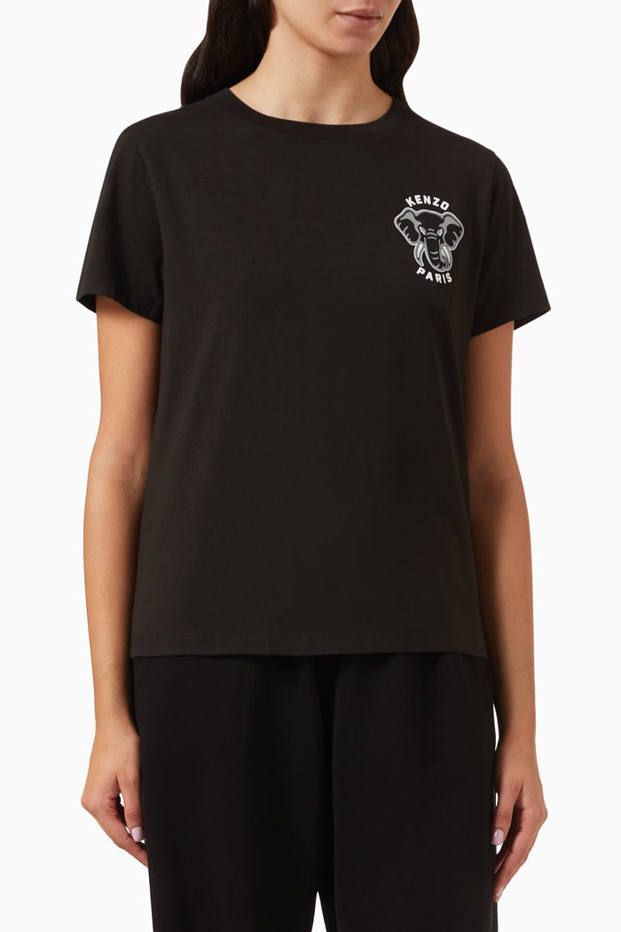 

Varsity Jungle Elephant T-shirt in Cotton-jersey, Black