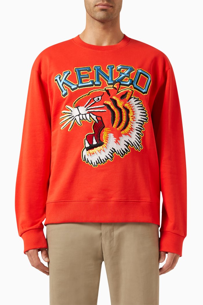 

Varsity Jungle Tiger Sweatshirt in Cotton, Red