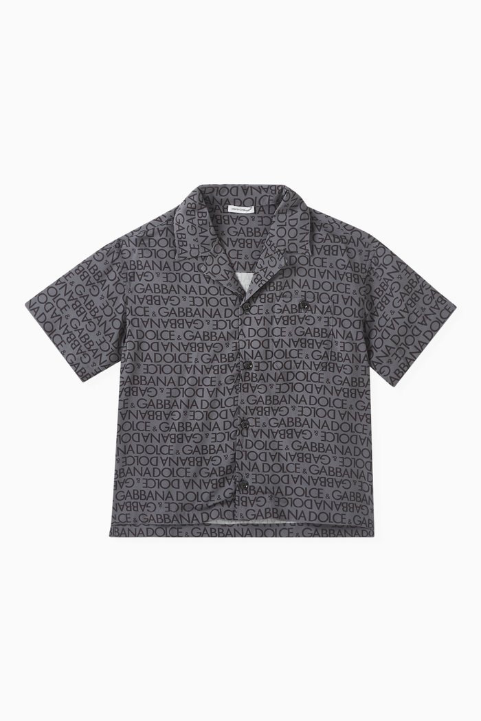 

All-over Logo Print Shirt in Viscose, Grey
