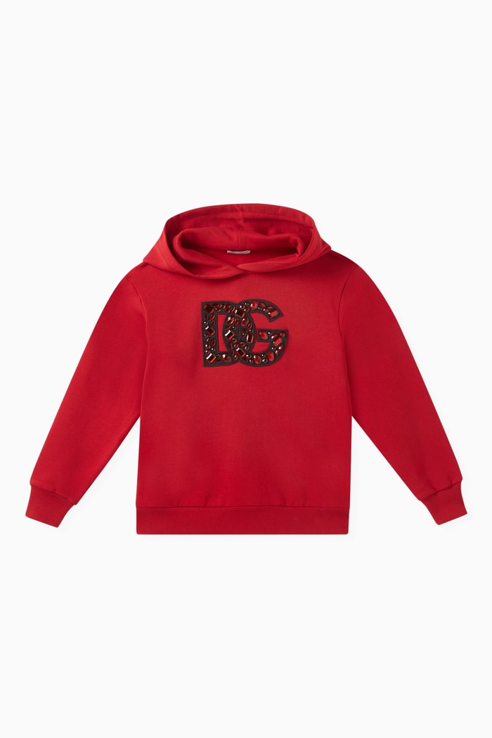 Rhinestone-embellished Logo Hoodie in Jersey, Red