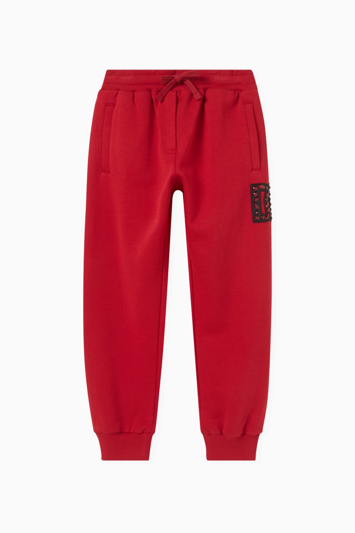 Rhinestone Logo Sweatpants in Cotton, Red