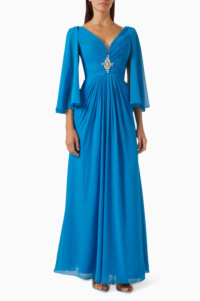 

V-neck Embellished Maxi Gown, Blue