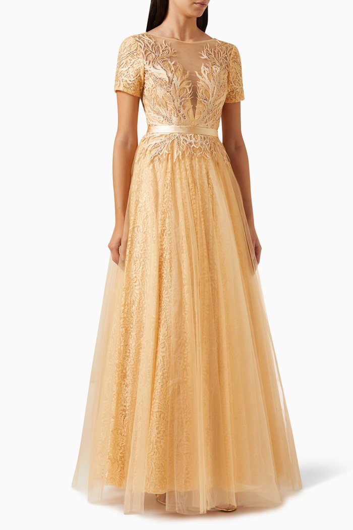 

Embellished Gown in Tulle, Gold