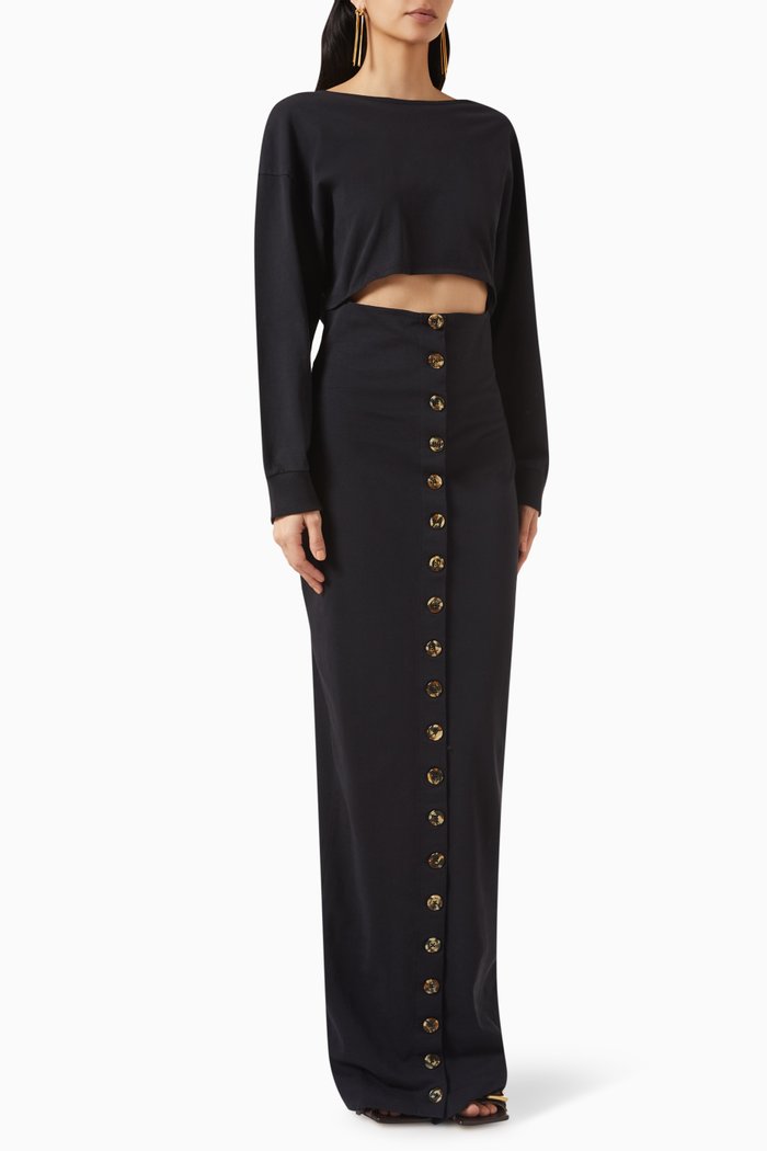 

Cut-out Maxi Dress in Cotton-jersey, Black