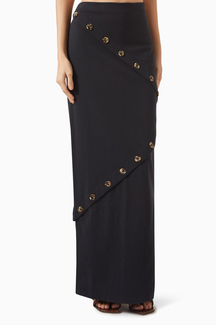 

Button Maxi Skirt in Cotton-jersey, Black