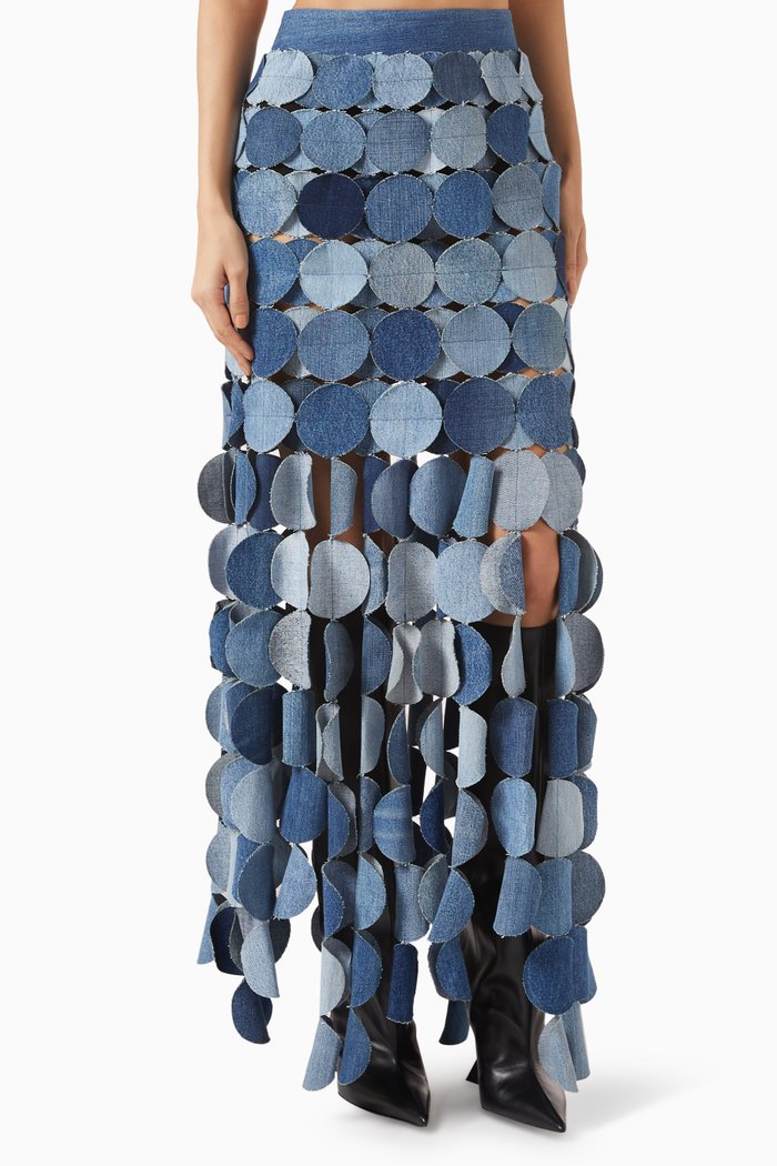 

Multicircle Maxi Skirt in Upcycled-denim, Blue