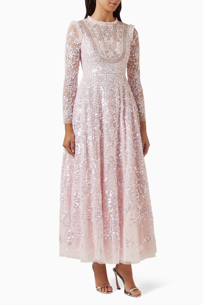 

Victorian Wreath Gloss Sequinned Gown in Recycled Tulle, Pink