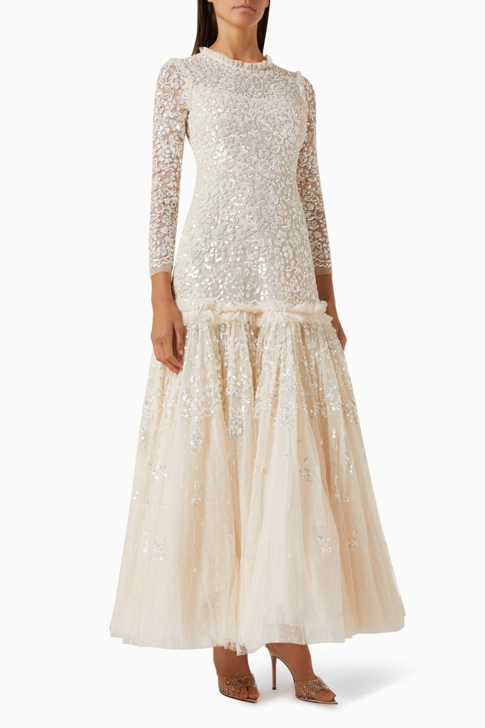 

Regal Rose Gloss Long-sleeve Gown in Tulle, Neutral