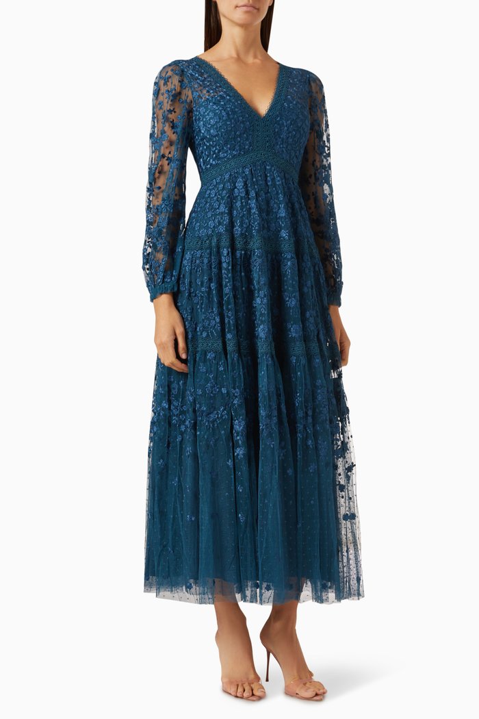 Celestia Ribbon Ankle Gown in Tulle, Blue