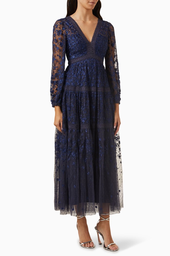 

Celestia Ribbon Ankle Gown in Tulle, Blue