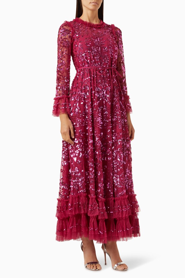 

Celia Long-sleeve Ankle Gown in Tulle, Pink