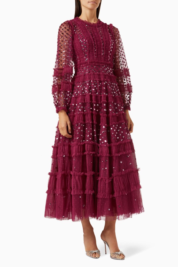 

Dot Shimmer Ankle Gown in Tulle, Purple