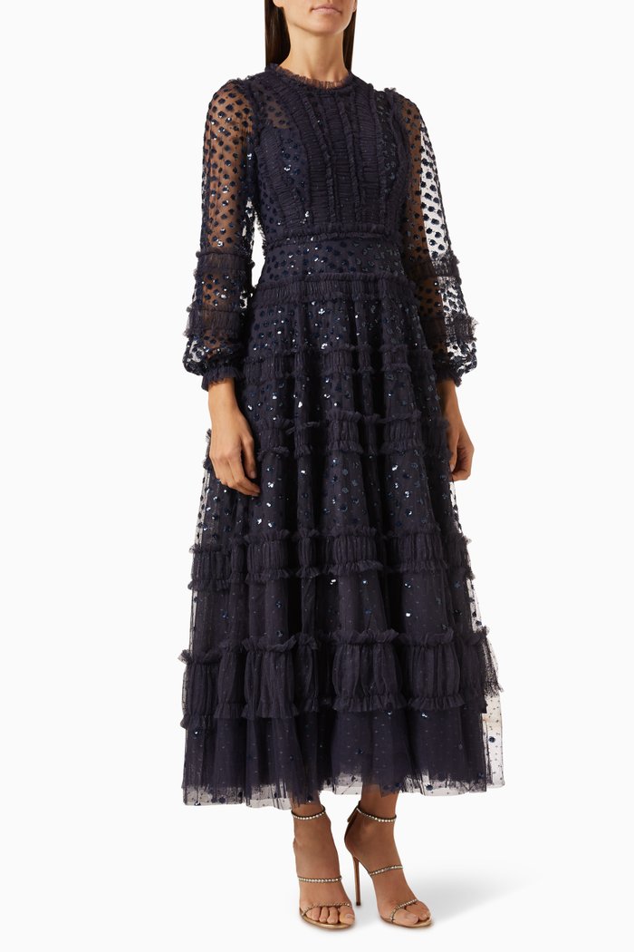 

Dot Shimmer Ankle Gown in Tulle, Blue