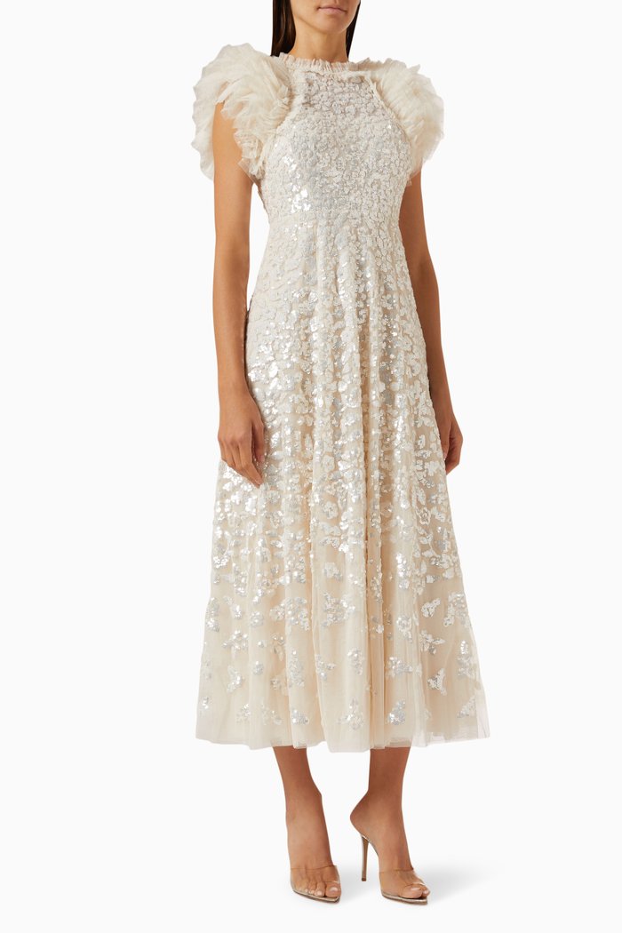 

Sequin Rose Gloss Ankle Gown in Tulle, Neutral