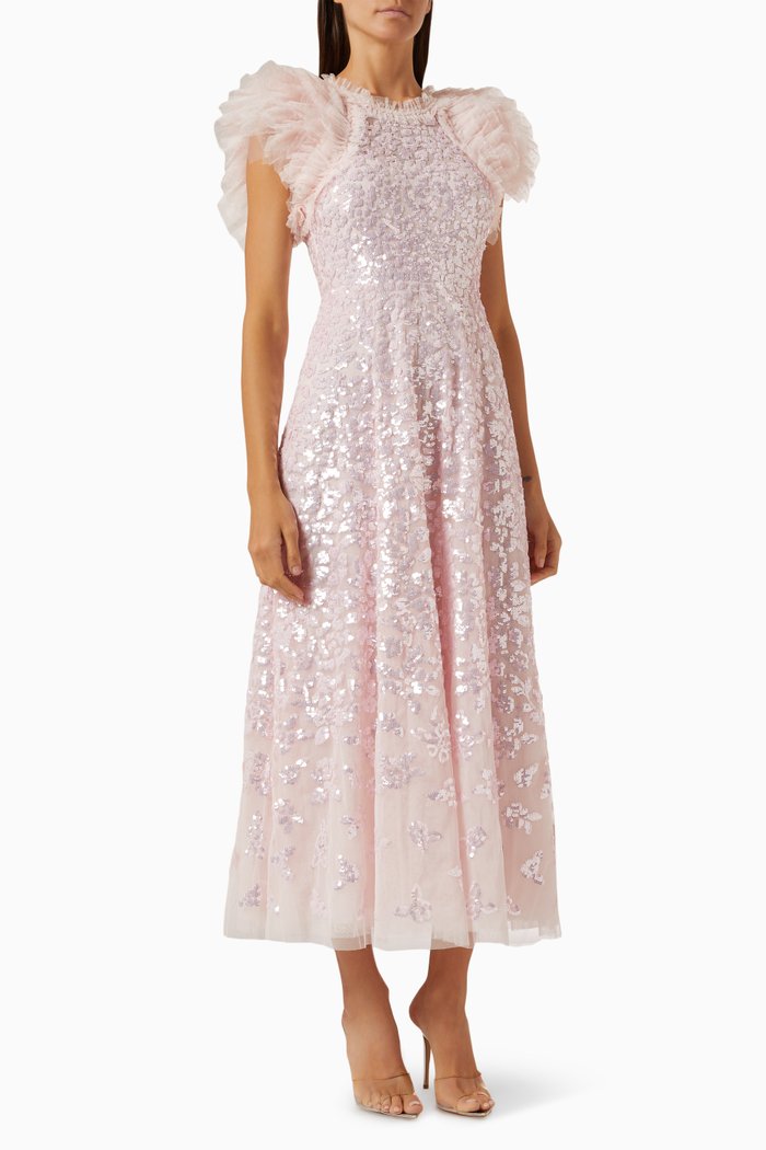 

Sequin Rose Gloss Ankle Gown in Tulle, Pink