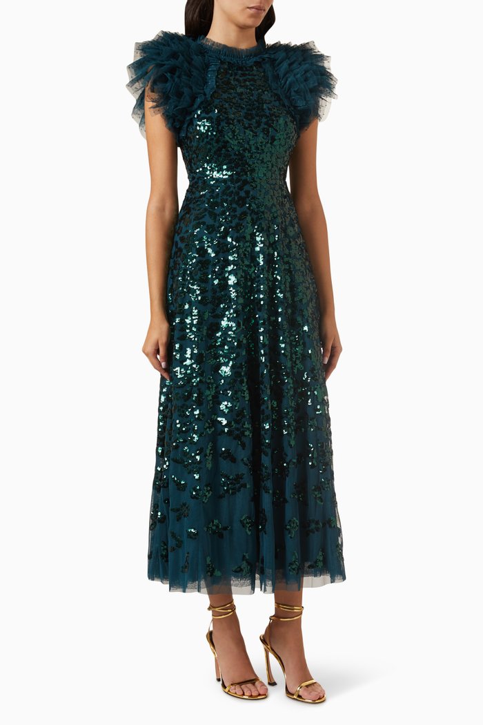 

Sequin Rose Gown in Recycled Tulle, Green