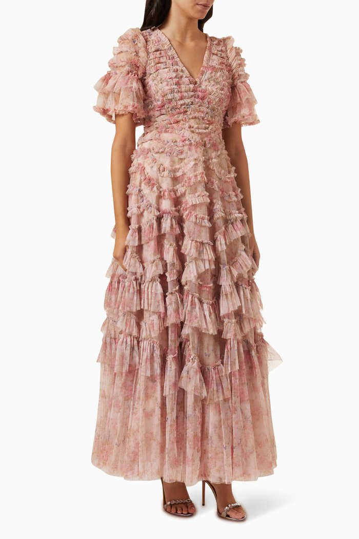 

Floral Wreath Phoenix Gown in Recycled Tulle, Pink