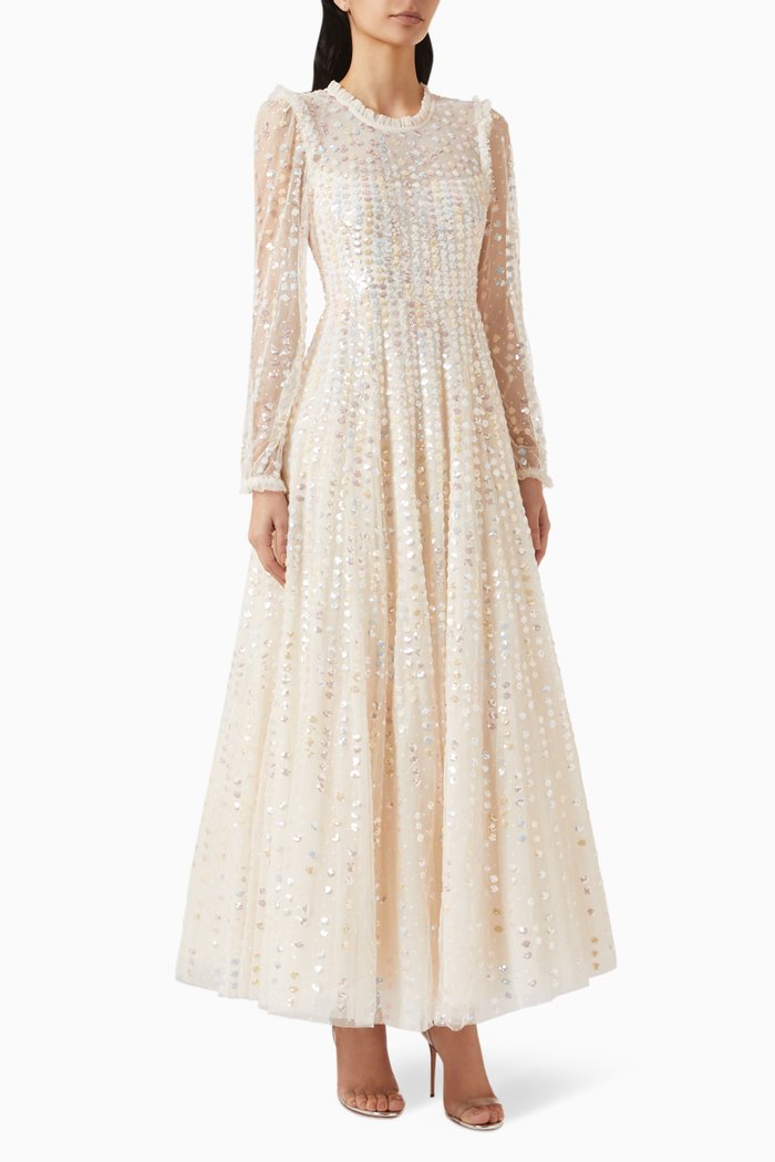 

Raindrop Embellished Gown in Recycled Tulle, Neutral