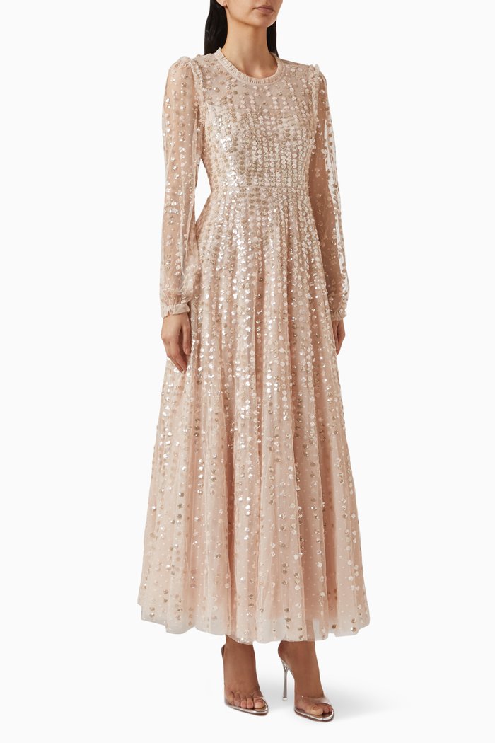 

Raindrop Embellished Gown in Recycled Tulle, Pink