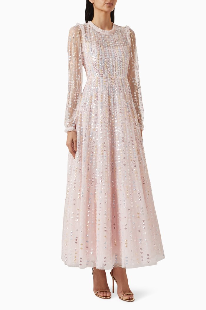 

Raindrop Embellished Gown in Recycled Tulle, Pink