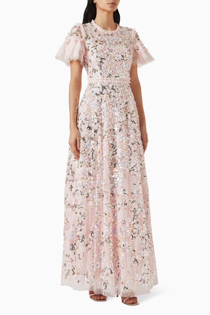 Dream Garland Gloss Gown in Recycled Tulle, Pink