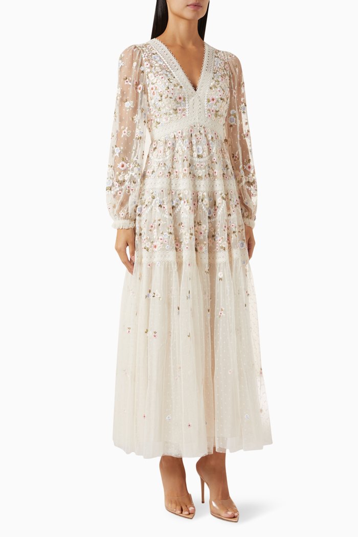 

Garland Ribbon Ankle Gown in Recycled Tulle, Neutral