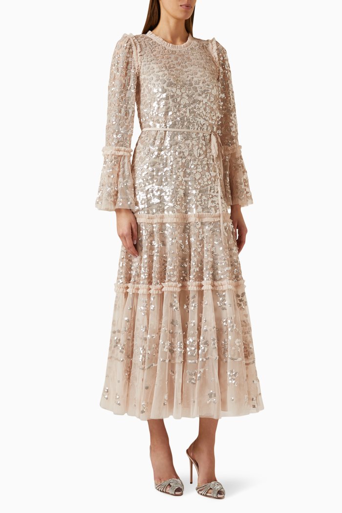 

Annie Tiered Sequins Ankle Gown in Tulle, Pink