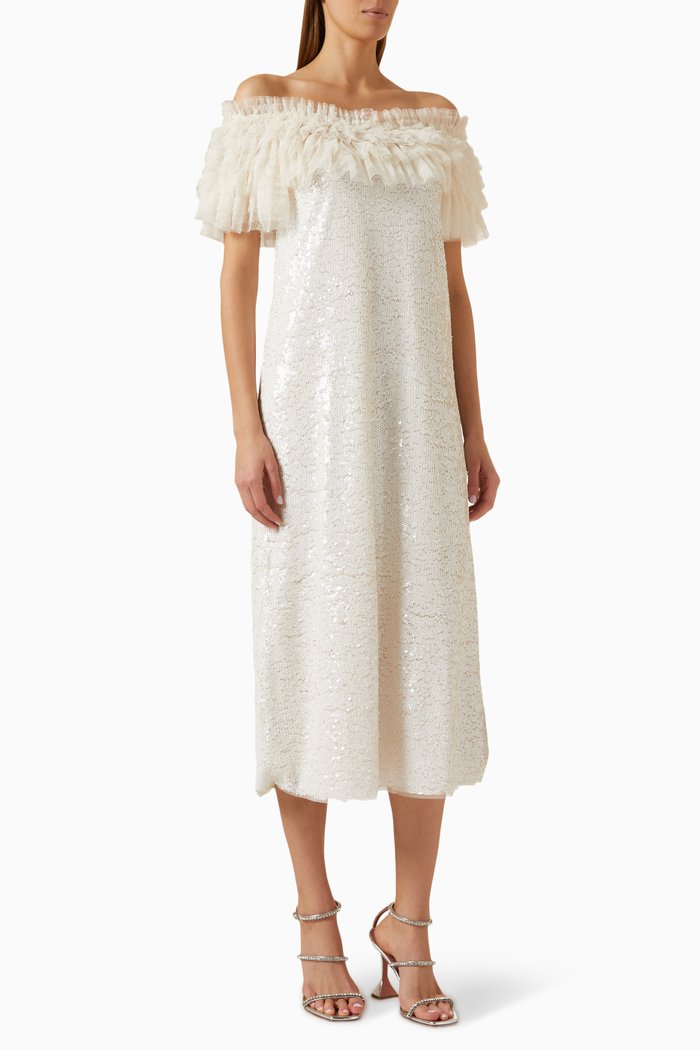 

Stephanie Ballerina Sequins Midi Dress in Tulle, Neutral